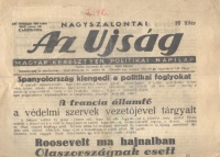 Nagyszalontai Az Ujság.  1943 julius 29., XV. évf. 169.sz.- Magyar keresztyén politikai napilap