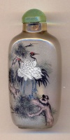 Cranes. Chinese inside hand painted glass snuff bottle