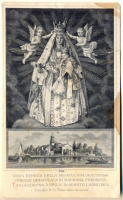 186 : [A barbanai Szűz Mária-szentély kegyképe a templom látképével]