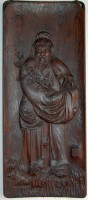 205. Man with Cherry Branch. Antique chinese wood carved panel. : 
