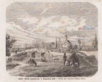 1848-49-ki csataterek: 1. Kápolnai híd.; 2. A Hatvani ut. (Rotációs fametszet)