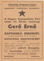 JÁSZSÁG DOLGOZÓ NÉPE! … A Magyar Kommunista Párt … MŰSOROS NAGYGYŰLÉST tart ... Jászberény, [1945-49.] (Propaganda szórólap)