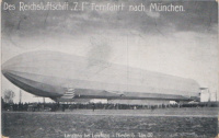 Des Luftschiff Zeppelin Z.I bei Zwischenlandung bei der Fernfahrt nach München. 1909. - Landung bei Loiching i. Niederbayern.