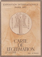 Carte De Legitimation - Exposition Internationale, Paris 1937
