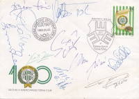 100 éves a Ferencvárosi Torna Club - Emlékboríték, első napi bélyegzéssel (1999. 05.03.), az 1995-ben BL. főtáblára jutott csapat néhány tagjának, valamint néhány 