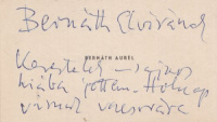 Bernáth Aurél (1895-1982) névjegykártyája a festőművész autográf soraival húga Bernáth Elvira részére.