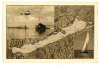 SIÓFOK. Balaton környéke térképével. Repülőgép a tó felett, hajó, vitorlás. (1936)