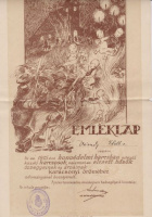 EMLÉKLAP Várady Etelka részére, ki az 1915. évi honvédelmi harczban vitézül küzdő harczosok, valamint elesett hősök özvegyeinek és árváinak karácsonyi öröméhez adományával hozzájárult. 1915.