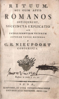 [Nieupoort, Willem Hendrik] Niepoort G.H. : Rituum, qui olim apud romanos obtinuerunt, succincta explicatio ad intelligentiam vete…