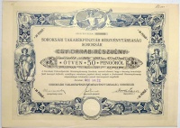 Soroksári Takarékpénztár Részvénytársaság 50 Pengő részvénye, 1930.