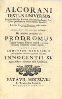 Marraccio, Ludovico  : Alcorani textus universus. Ex correctioribus Arabum exemplaribus summa fide, atque pulcherrimis characteribus descriptus. 