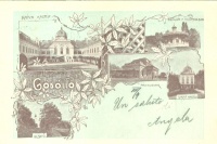 Gödöllő - Királyi kastély, Pavillon a felsőparkban, Pályaudvar, Király kastély, Besnyő - mozaiklap 1898.
