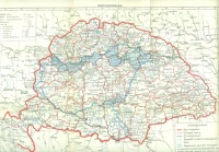 Magyarország térképe a régi és az új országhatárokkal, a vármegyehatárokkal valamint az 1919-ben megszállt területek határaival.