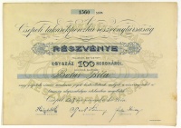 Csepeli Takarékpénztár részvénytársaság 100 koronás részvénye, 1917.