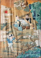 202. Go Players. Antique Chinese paper, textile application used old paintings. Cca. 1900. : 