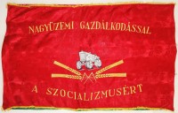 303. Nagyüzemi gazdálkodással a szocializmusért. [Kétoldalas nagyméretű zászló, cca. 1960.]<br><br>[With large-scale economy for the socialism.] [Double-side large.sized flag, cca 1960.]