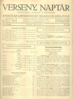 Verseny Naptár (Hungarian Racing Calendar) - A Magyar Lovaregylet Hivatalos Közlönye XI. évf. 1929. november 8.