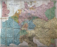 208. Eisenbahn-Karte von Mittel-Europa mit Angabe sämtlicher Bahnstationen, Hauptpost- und Dampfschiffahrts-Verbindungen.<br><br>[Railway map of Central Europe...]. : 