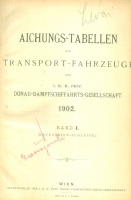 Aichungs-tabellen der transport-fahrzeuge der I. K. K. Donau-Dampfschiffahrts-Gesellschaft 1902. I-II. [Díjszabás táblázatok]