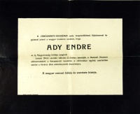 [ADY Endre (1977-1919) gyászjelentése.]