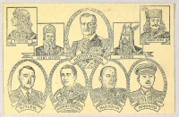 Horthy Miklós, Mátyás király, Szent István, Árpád vezér, I. Rákóczi Ferenc, Hitler, Horthy István, Mussolini, Hirohito.